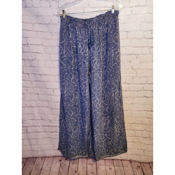 Roxy Pants Womens XXL Blue Wide Leg Floral Print Elastic Waist Boho Peasant - Picture 2 of 12